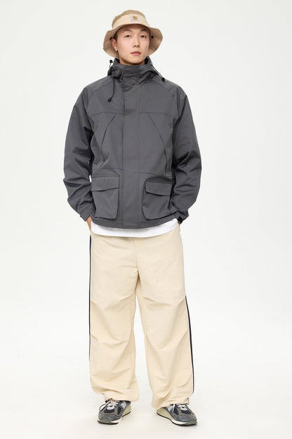 Patched Pockets Waterproof Jacket in Grey