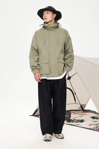 Patched Pockets Waterproof Jacket in Lightolive