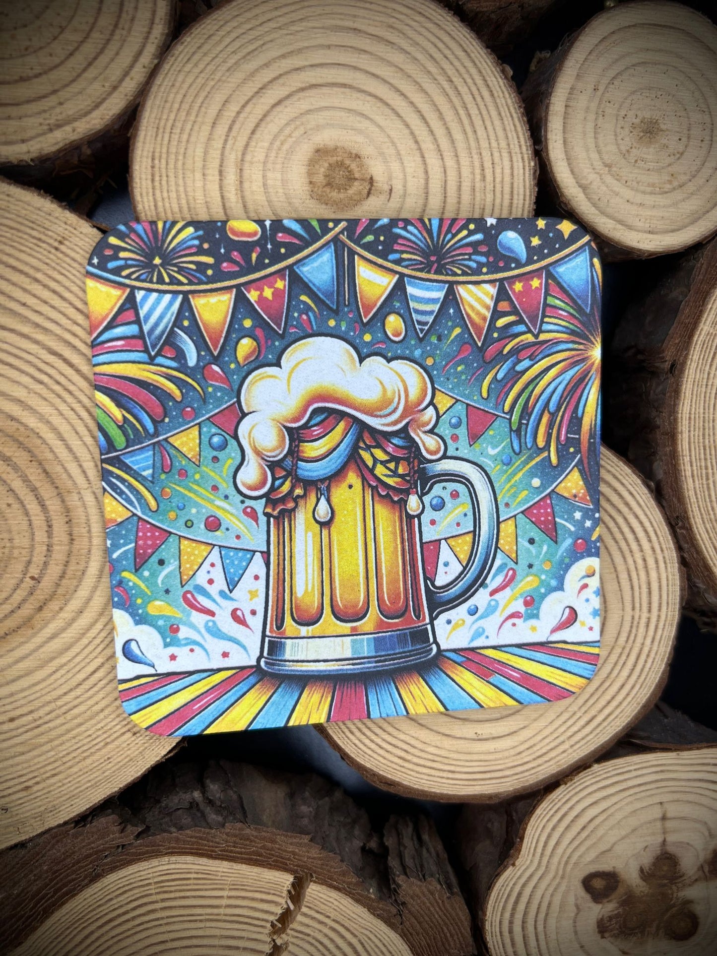 50 Bierdeckel Bierkrug bunt, Party Geburtstag Grillen Feierdeko