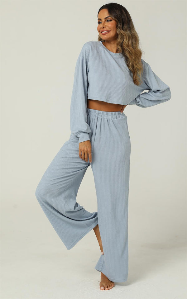 Crinkle-Woven Crop-Top & Weithosen-Co-ord-Set