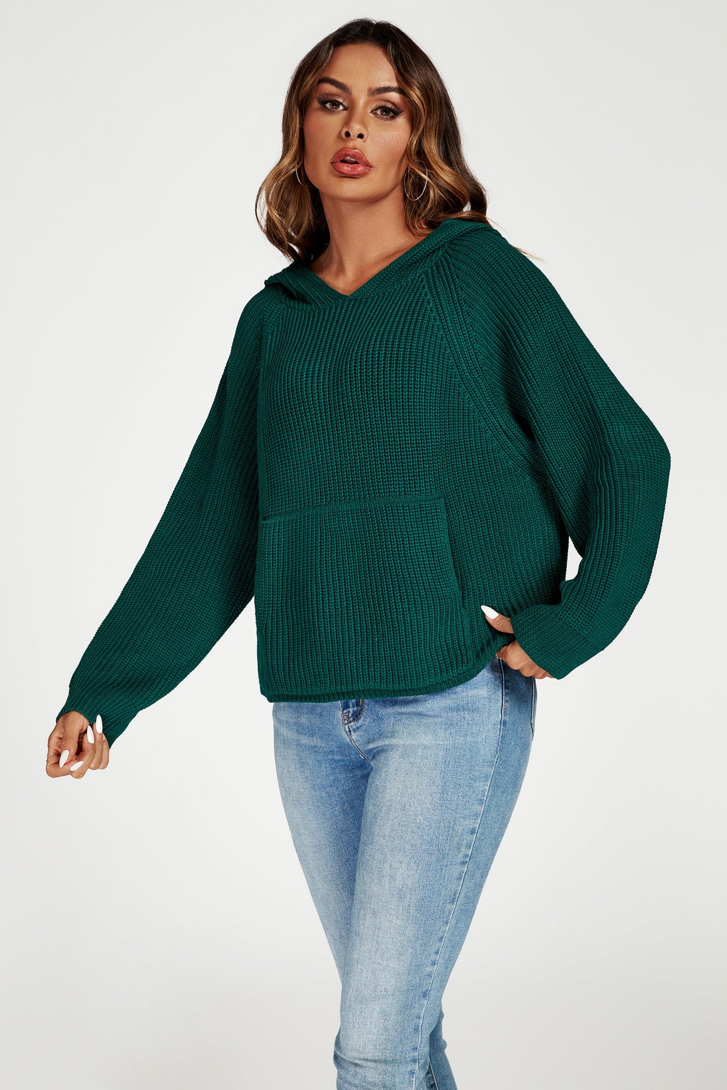 Star Pattern Knitted Hoodie in Green