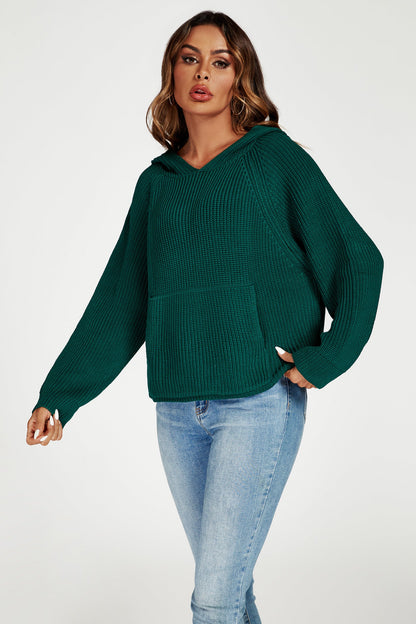 Star Pattern Knitted Hoodie in Green