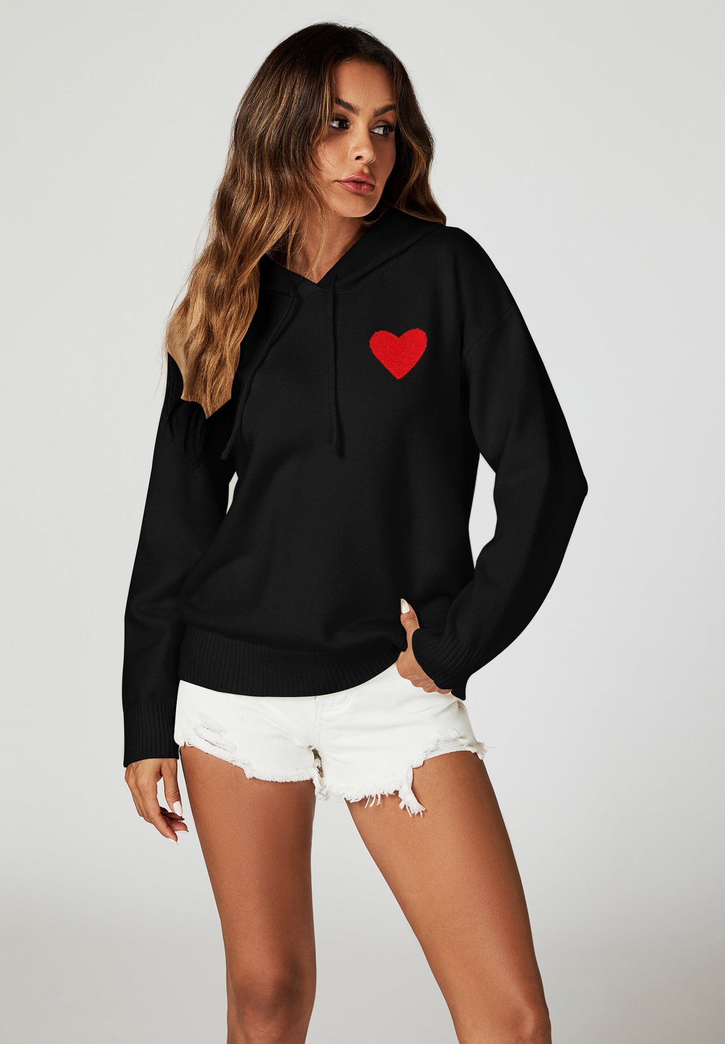 Heart Embroidery Knitted Hoodie