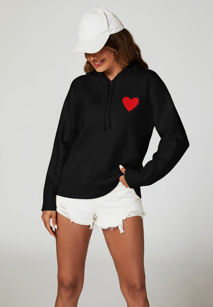 Heart Embroidery Knitted Hoodie