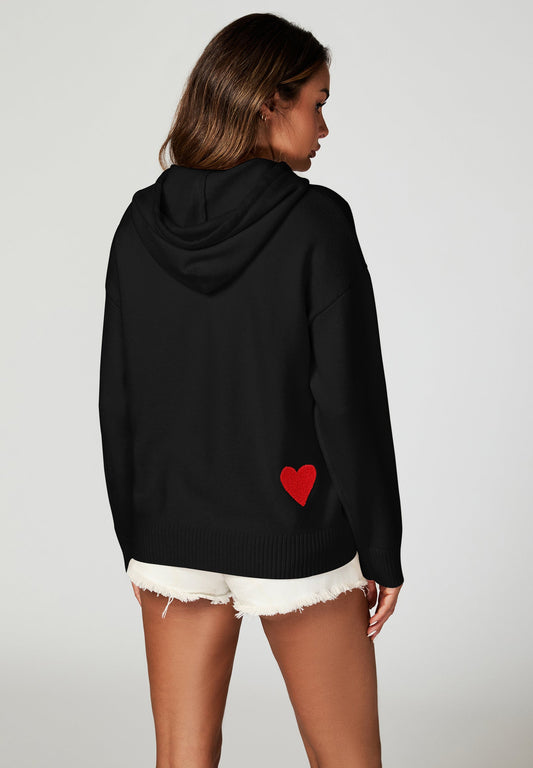 Heart Embroidery Knitted Hoodie