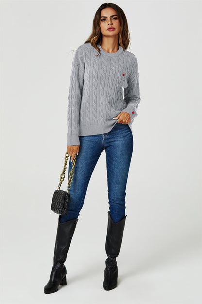 Heart Embroidery Jumper Top In Grey