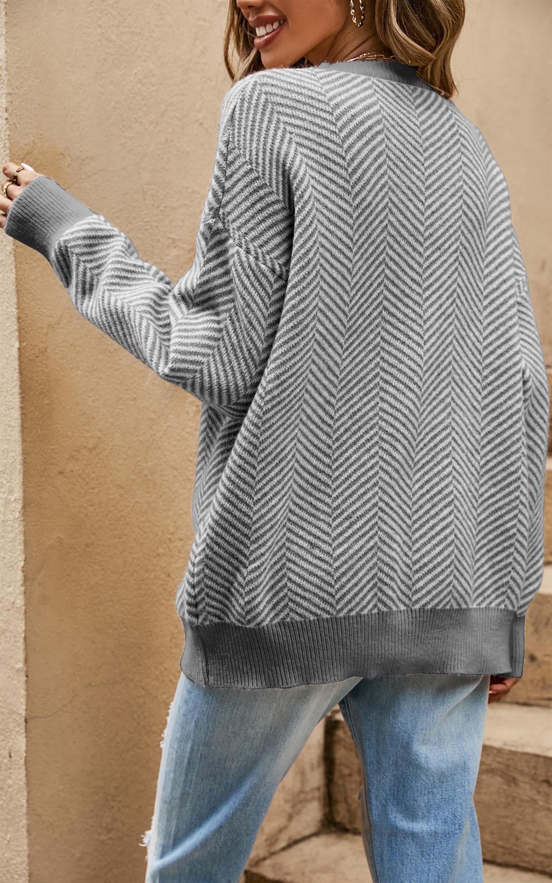 Chic Geometric Intarsia Knit Jumper In Grey