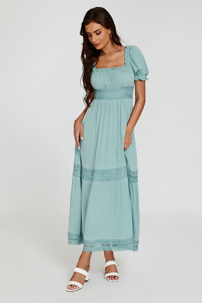 Lace Detail Bardot Maxi Dress In Blue