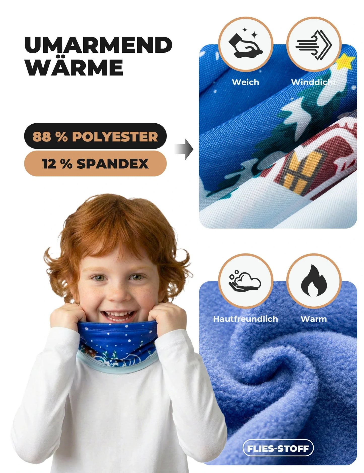 2-in-1 Kinder Halstuch & Mütze Doppelseitig Schlauchschal Wärmende Halswärmer Multifunktionstuch