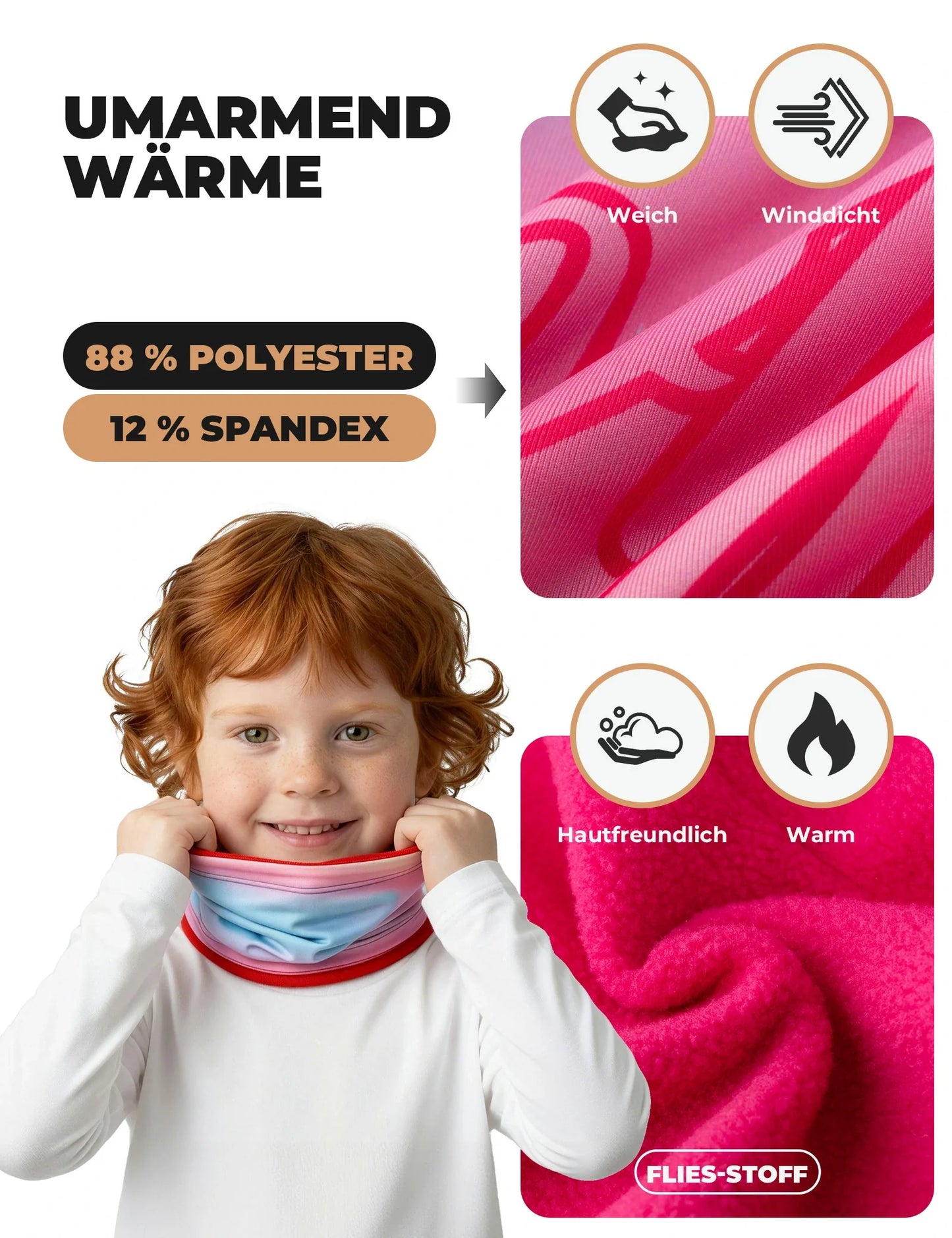 2-in-1 Kinder Halstuch & Mütze Doppelseitig Schlauchschal Wärmende Halswärmer Multifunktionstuch