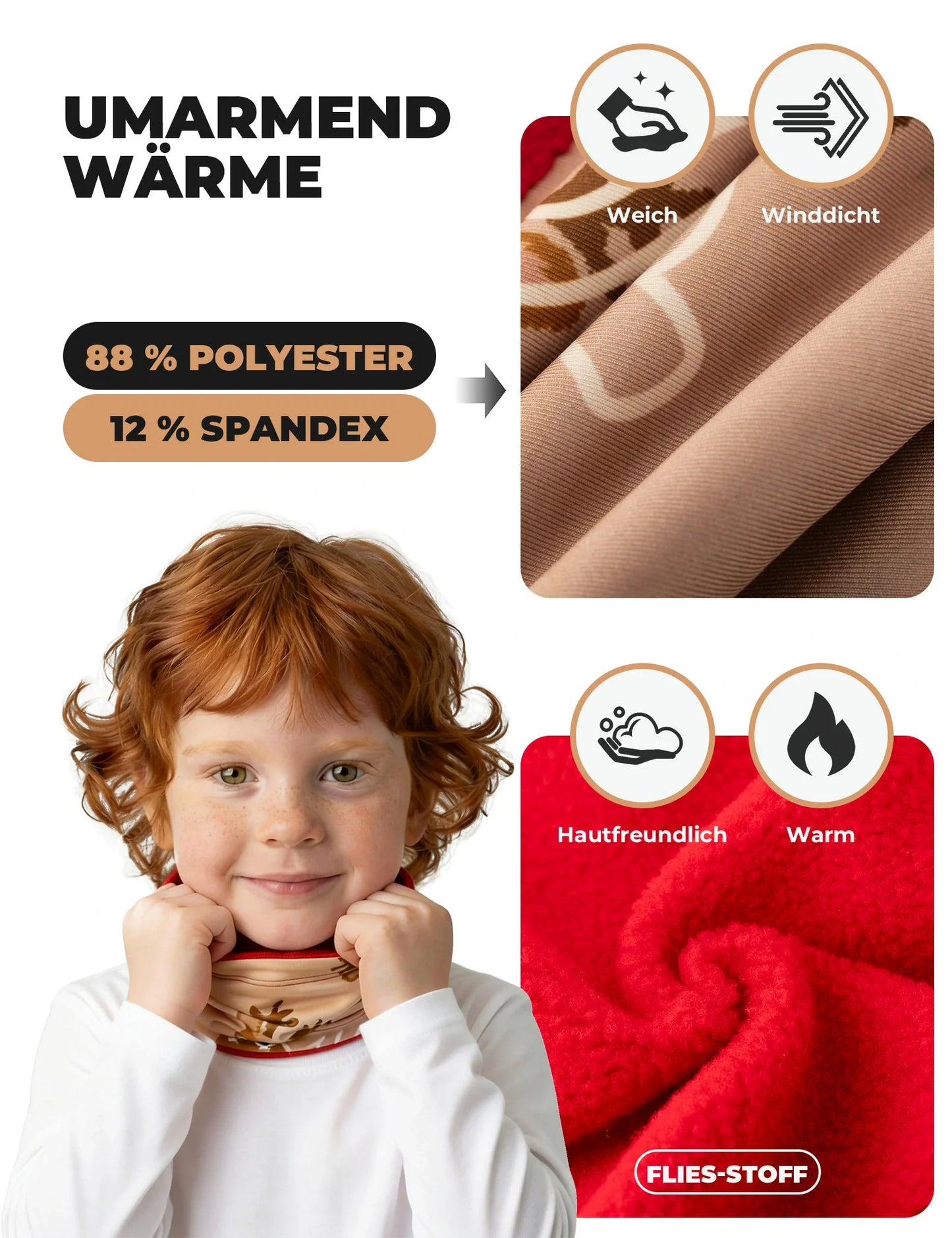 2-in-1 Kinder Halstuch & Mütze Doppelseitig Schlauchschal Wärmende Halswärmer Multifunktionstuch
