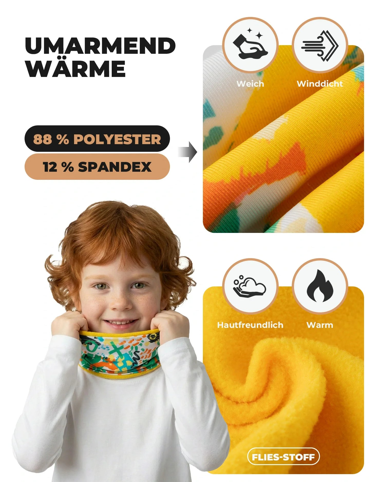 2-in-1 Kinder Halstuch & Mütze Doppelseitig Schlauchschal Wärmende Halswärmer Multifunktionstuch