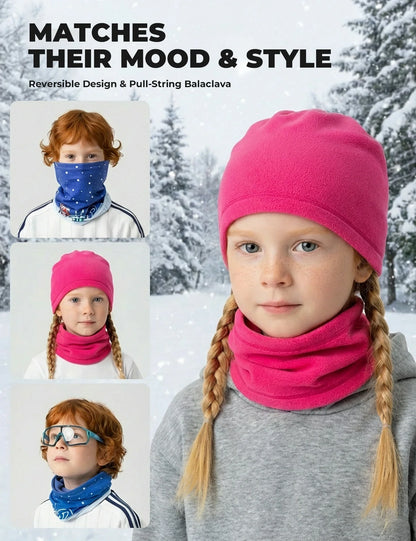 2-in-1 Kinder Halstuch & Mütze Doppelseitig Schlauchschal Wärmende Halswärmer Multifunktionstuch