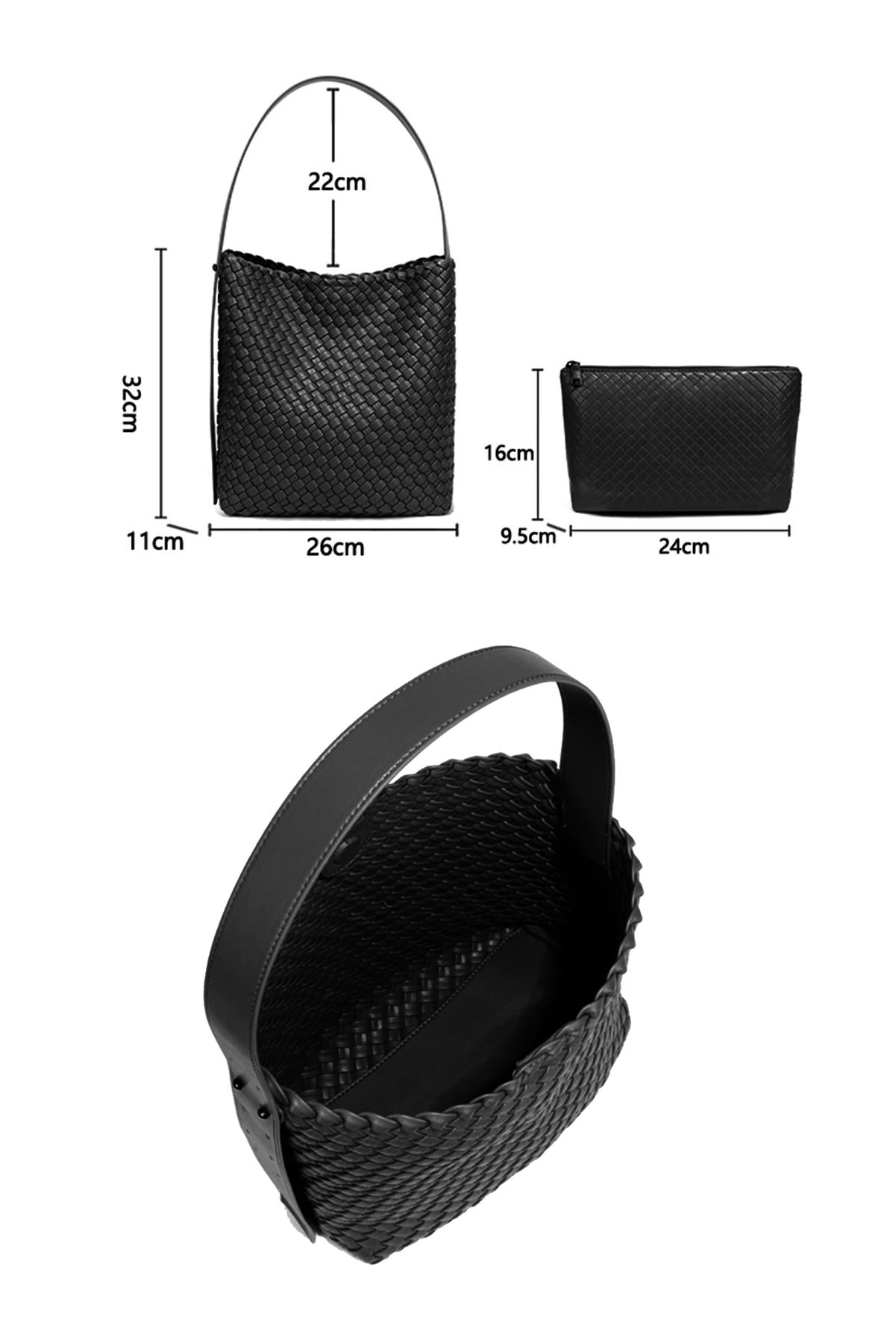 Braided Shoulder Handbag In Black