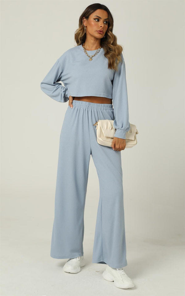 Crinkle-Woven Crop-Top & Weithosen-Co-ord-Set