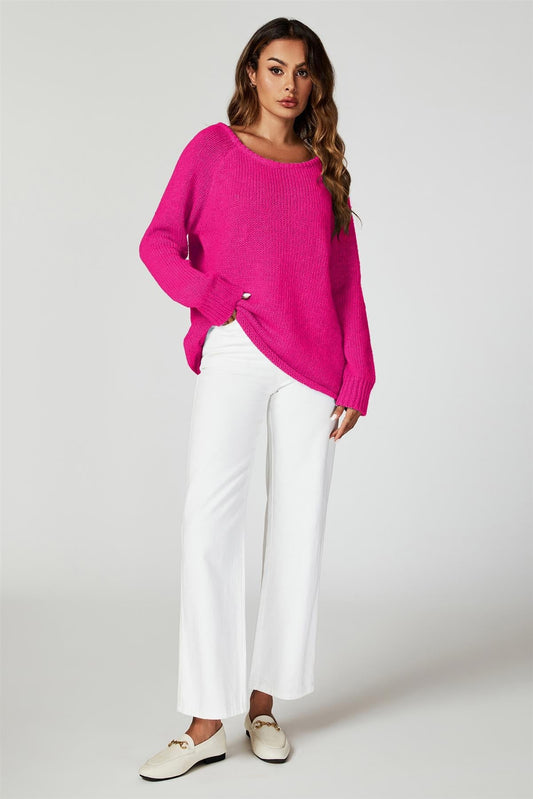 Comfy Jumper Top In Magenta