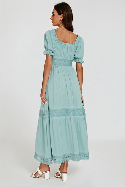 Lace Detail Bardot Maxi Dress In Blue