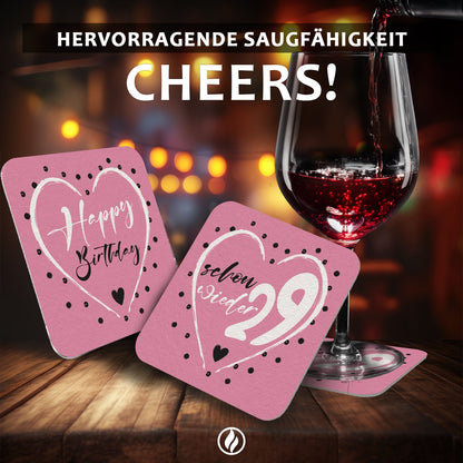 50 Bierdeckel Geburtstag, Schon wieder 29 Herz, Schon wieder 29 Pink