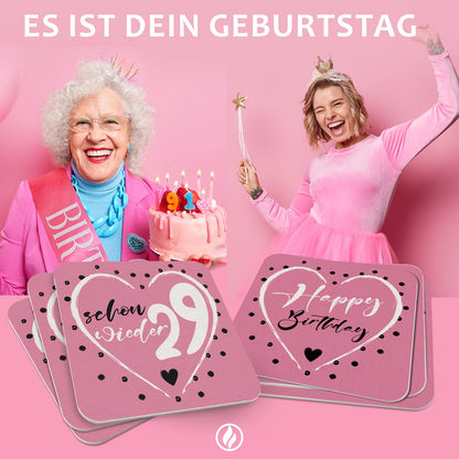 50 Bierdeckel Geburtstag, Schon wieder 29 Herz, Schon wieder 29 Pink
