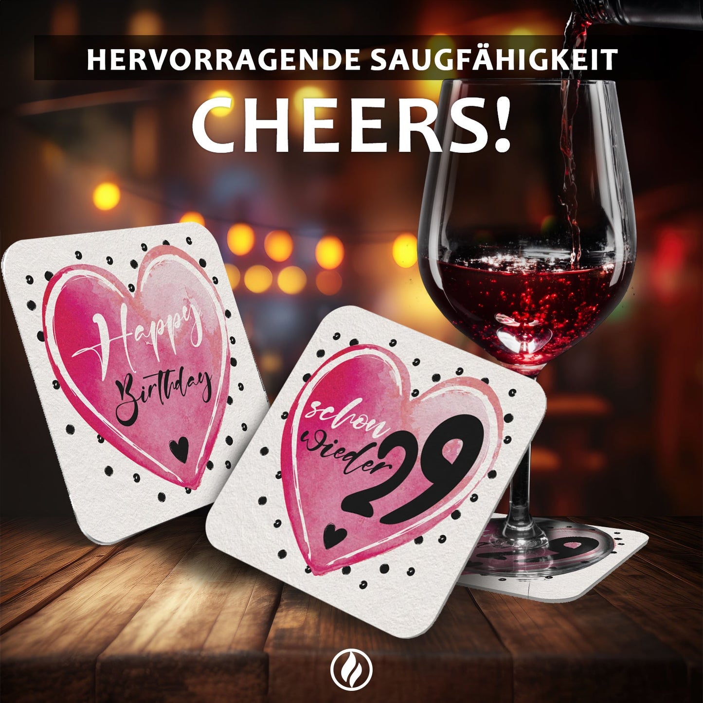 50 Bierdeckel Geburtstag Schon wieder 29 Herz, Schon wieder 29 Weiß/Pink