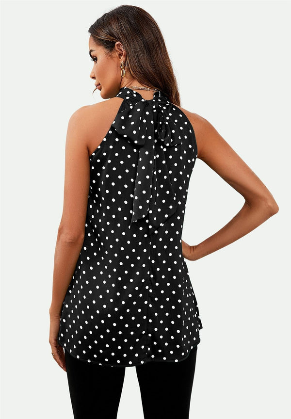 Neckholder-Top mit Polka-Dot & Rückenbindung in Schwarz