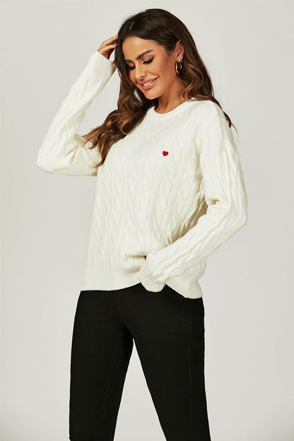 Heart Embroidery Jumper Top In Cream