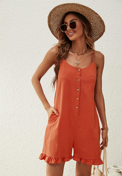 Summer Playsuit With Frill Detail In Orange