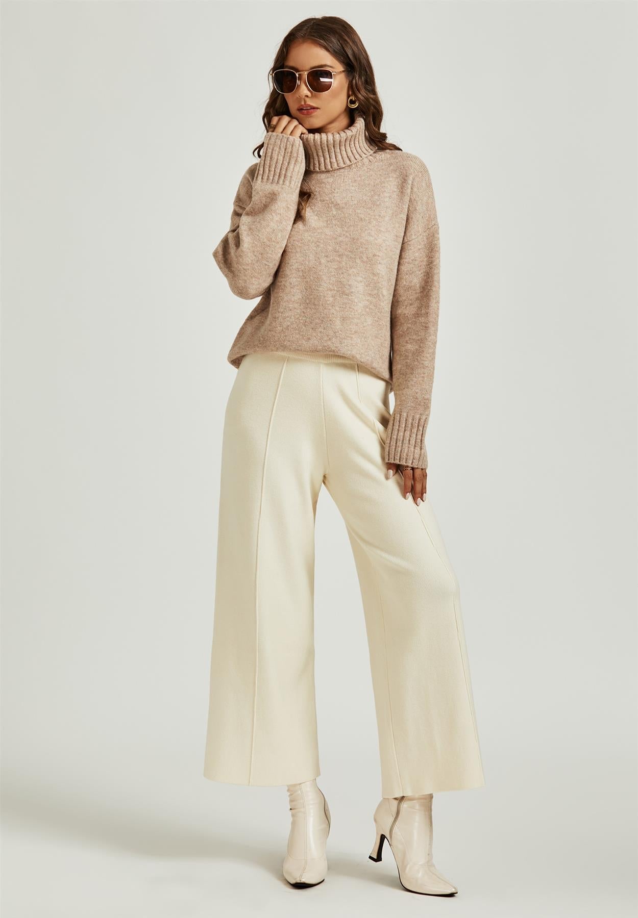 Jumper Top With High Neck In Cream