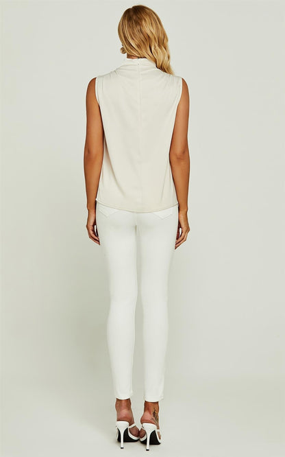 High Neck Sleeveless Blouse In Oyster