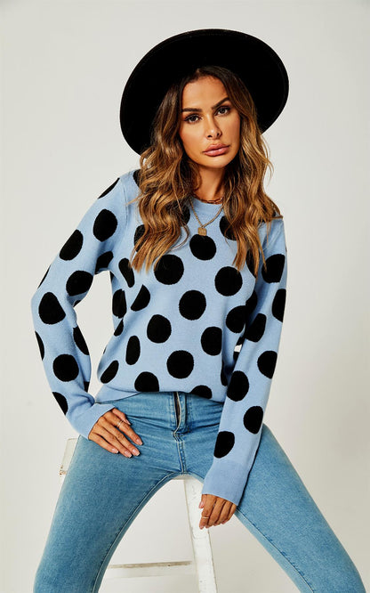 Strickpullover mit schwarzem Polka-Dot in Blau