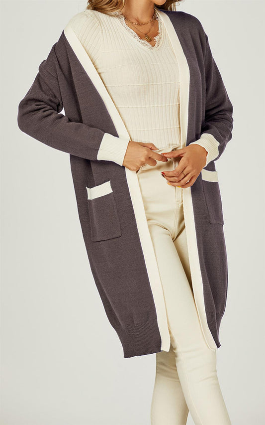 Cream Stripe Cardigan In Taupe