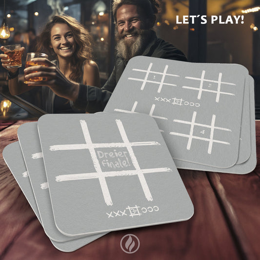 50 Bierdeckel Spiel Tic Tac Toe grau, Dreier Finale Party & Feier
