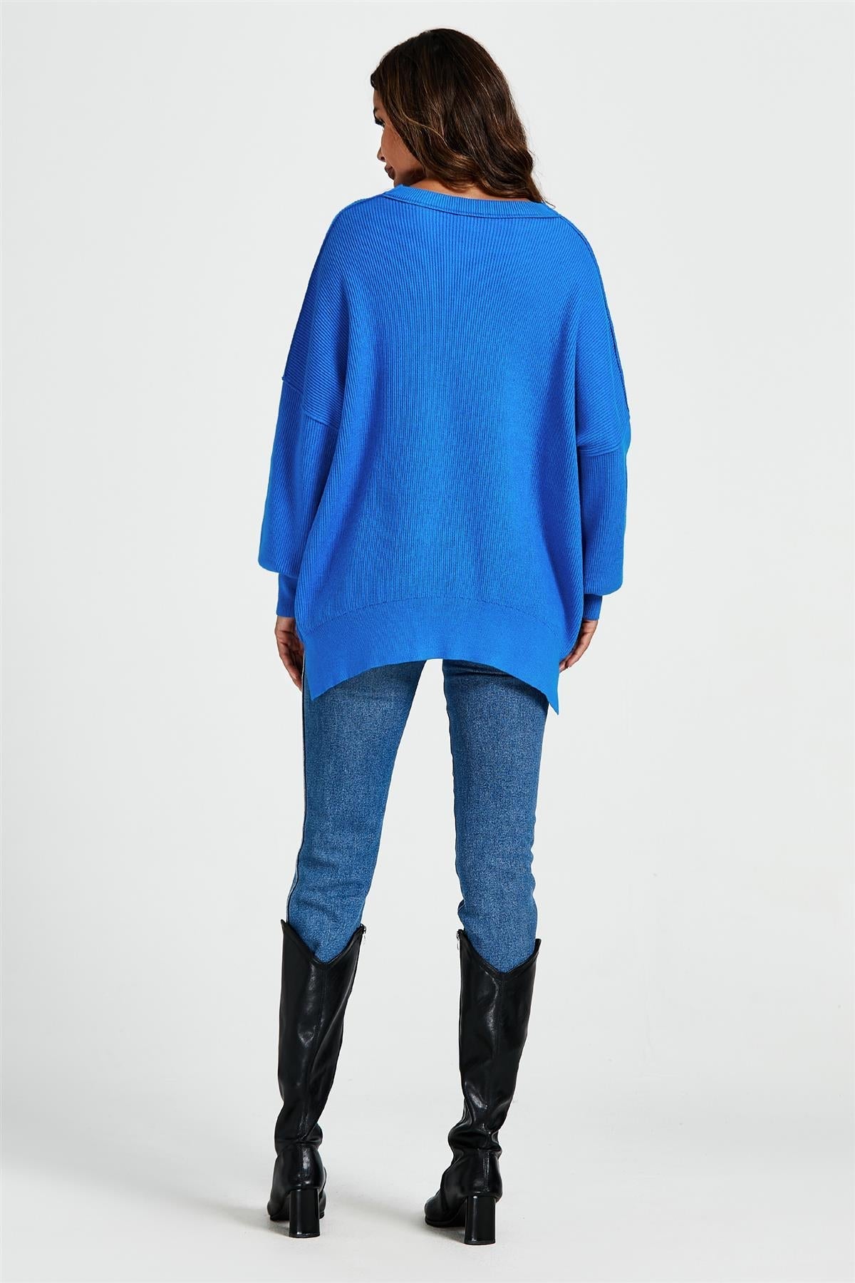 Oversize-Strickpullover in Blau