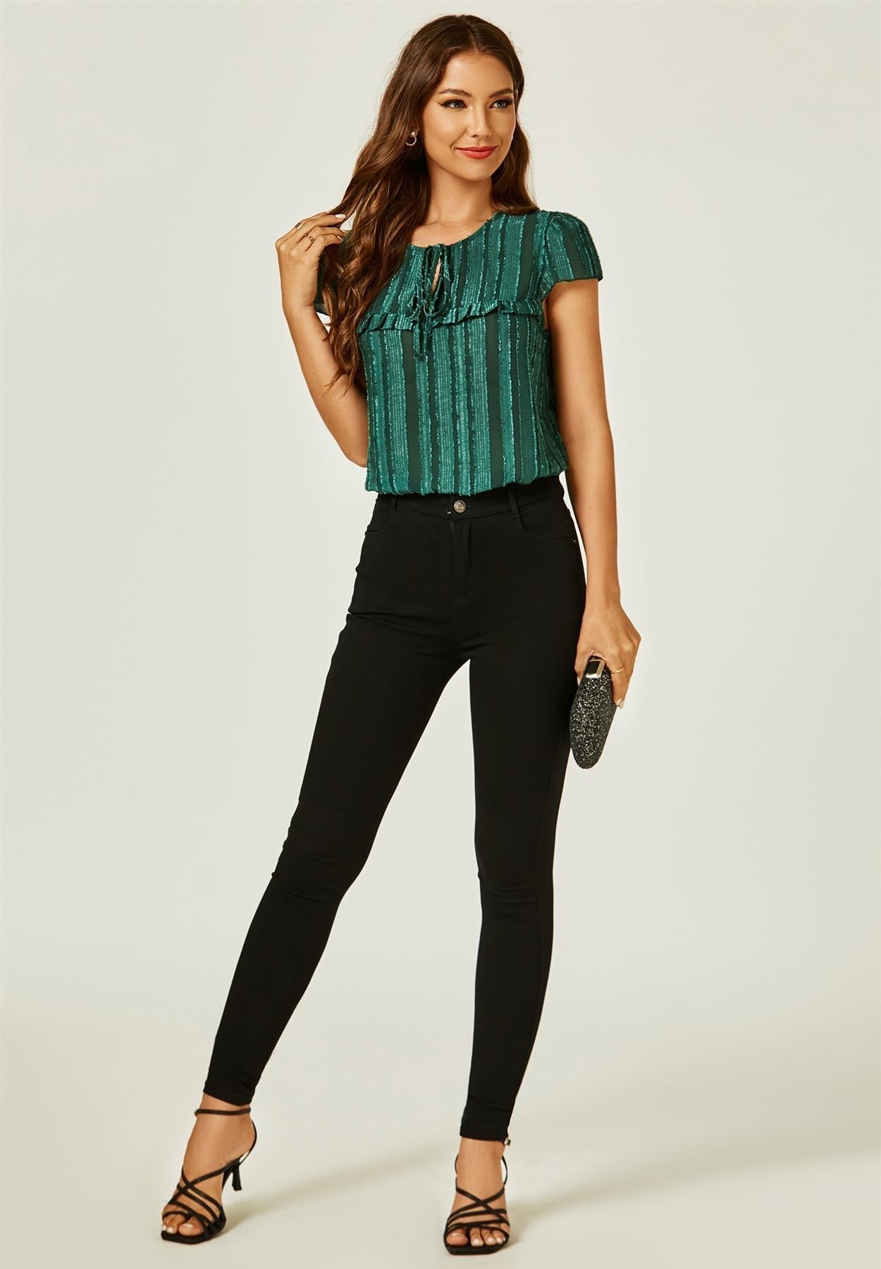 Flocked Tulle Sheer Top In Green