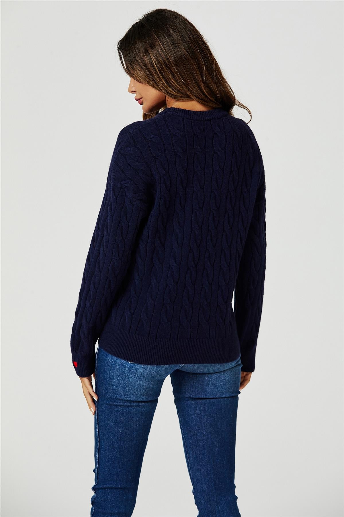 Heart Embroidery Jumper Top In Navy