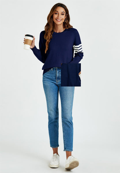 Stripe Pattern Jumper Top In Navy