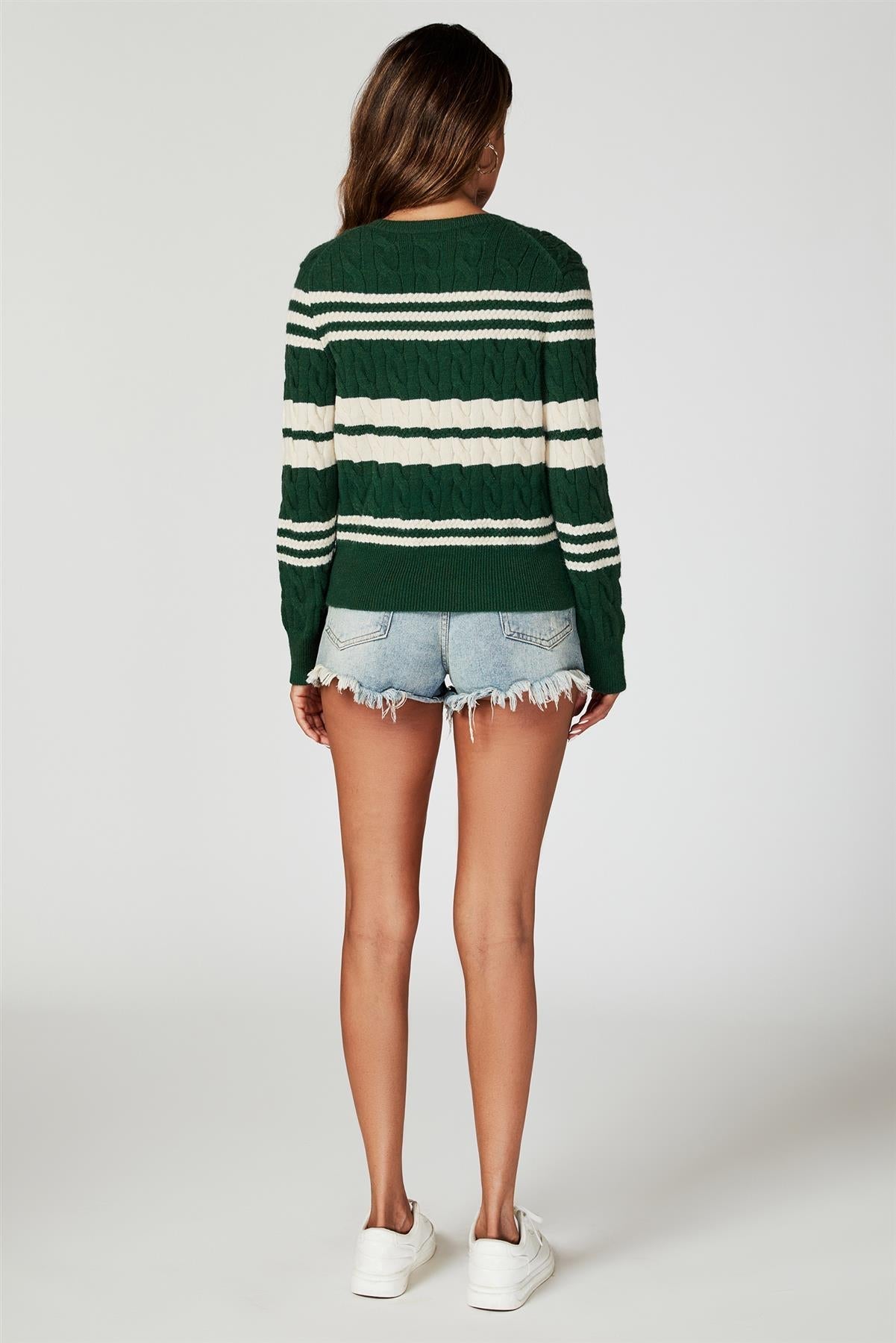 Stripe Pattern Knitted Cardigan In Green