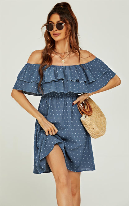 Bardot Frill Mini Dress In Blue