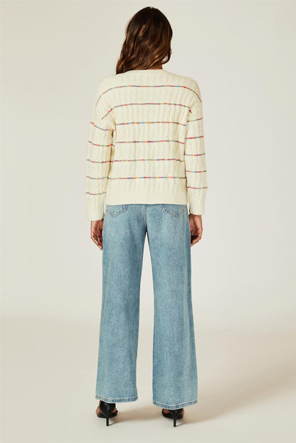 Rainbow Stripe Knitted Cardigan In White