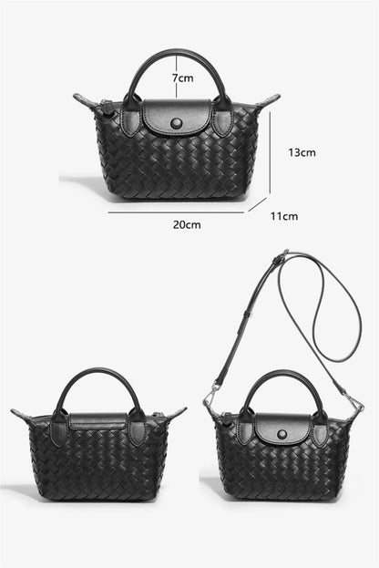Mini-Handtasche mit Flechthenkel in Schwarz