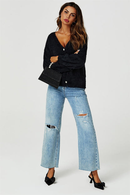 Relaxed Cozy Soft Cardigan In Black