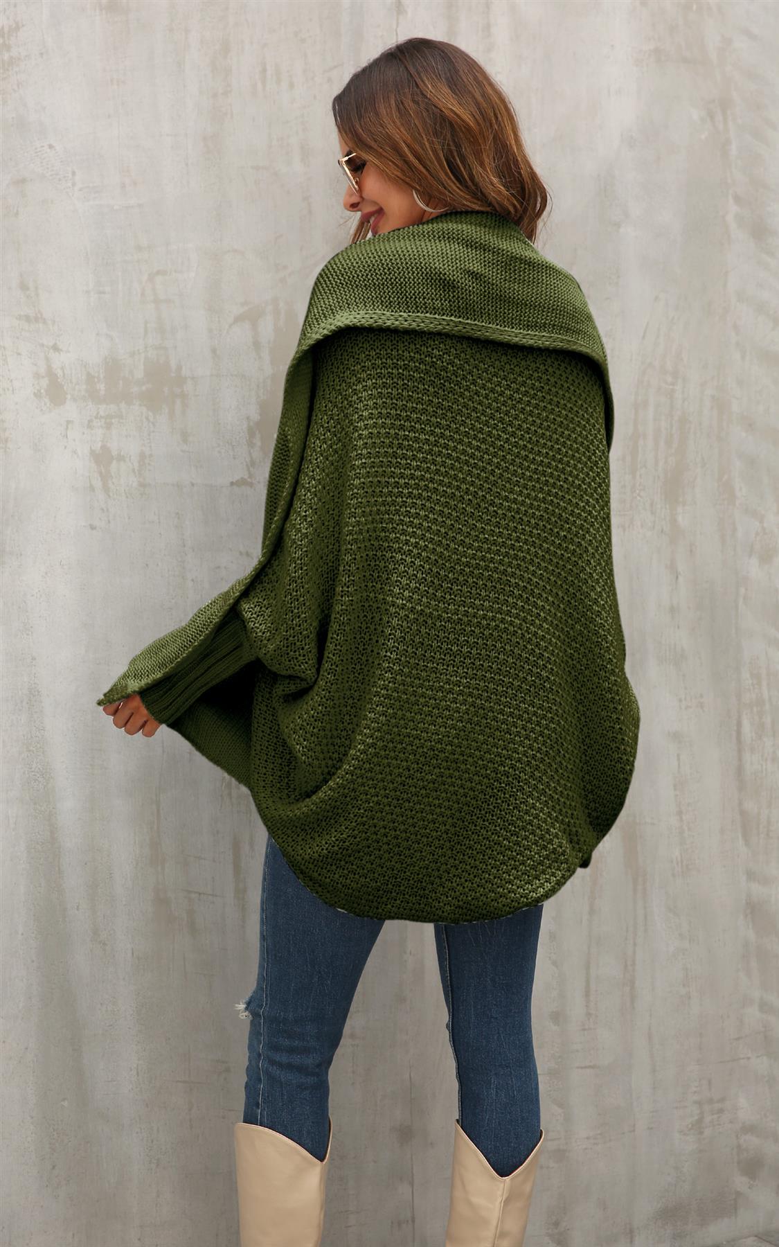 Olive Green Chunky Pleat Oversized Cardigan