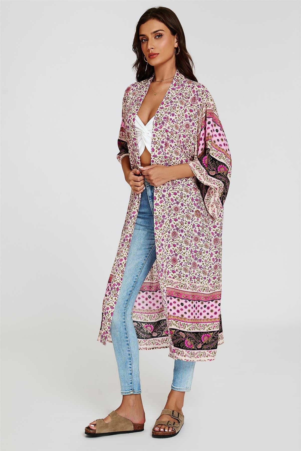 Relaxed Cotton Kimono In Pink