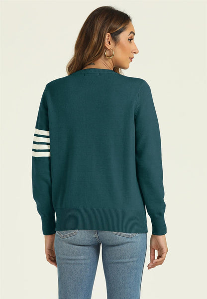 Stripe Pattern Jumper Top In Dark Green