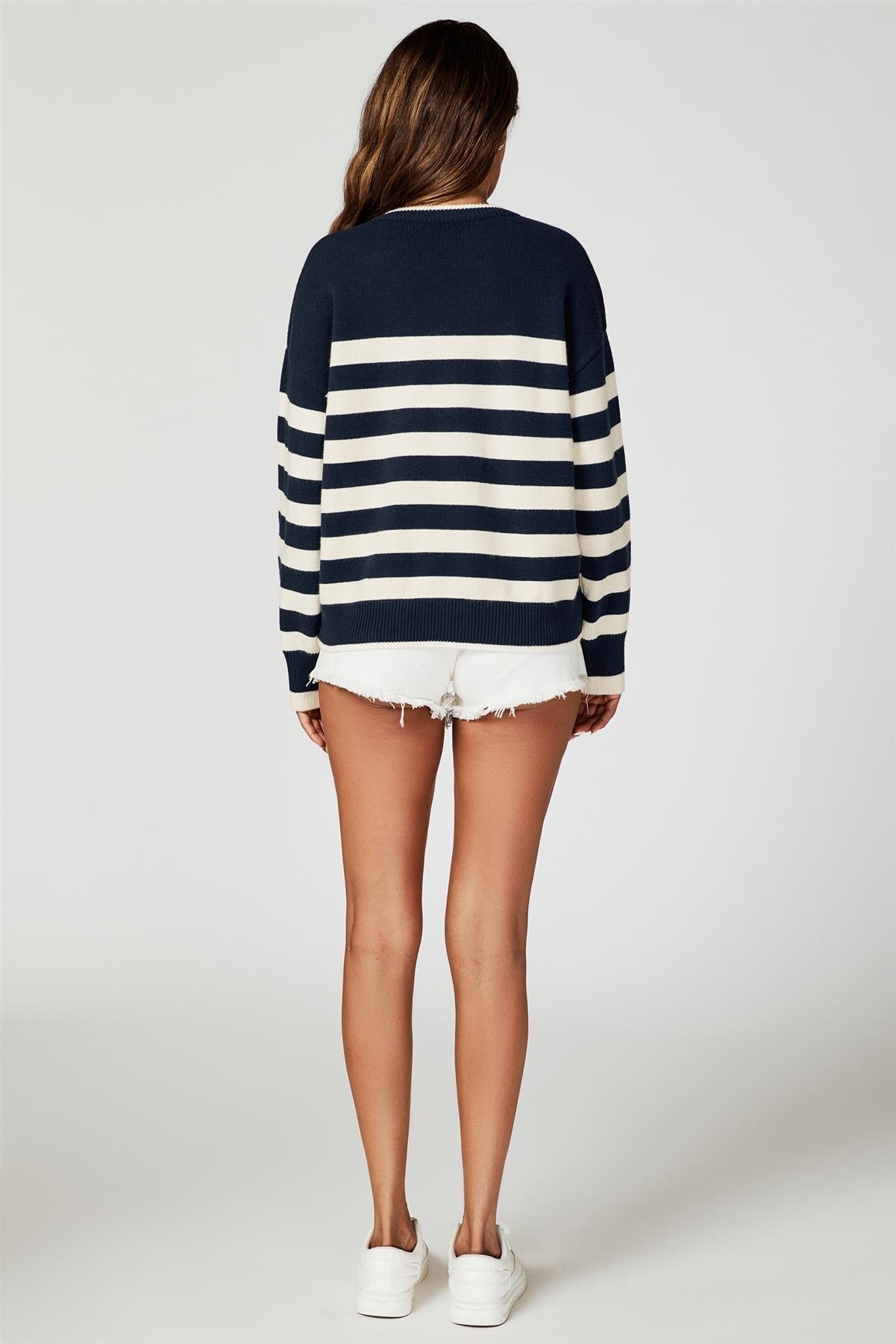 Stripe Jumper with Heart Embroidery In Navy
