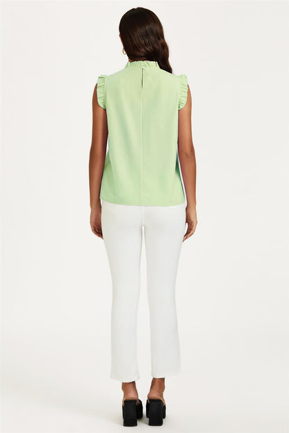 Frill Trim Sleeve Frill Neck Blouse Top In Light Green