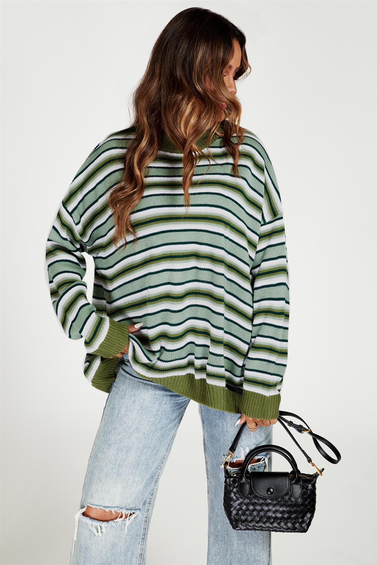 Stripe Block Relaxed Knit Jumper Top In Green
