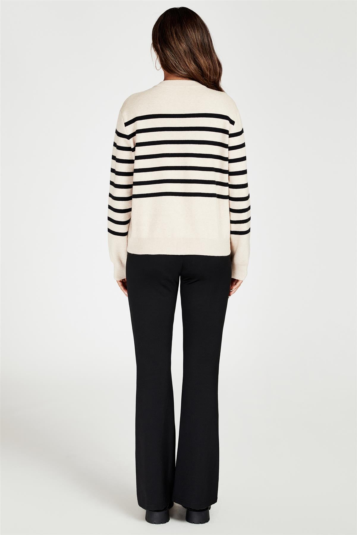 Pocket Stripe Knitted Cardigan In Cream