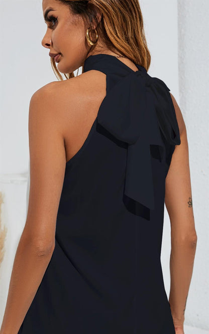 Halter Neck Tie Back Top In Black
