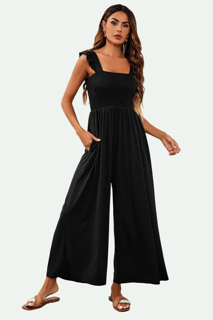 Frill Detail Strappy Jumpsuit In Black